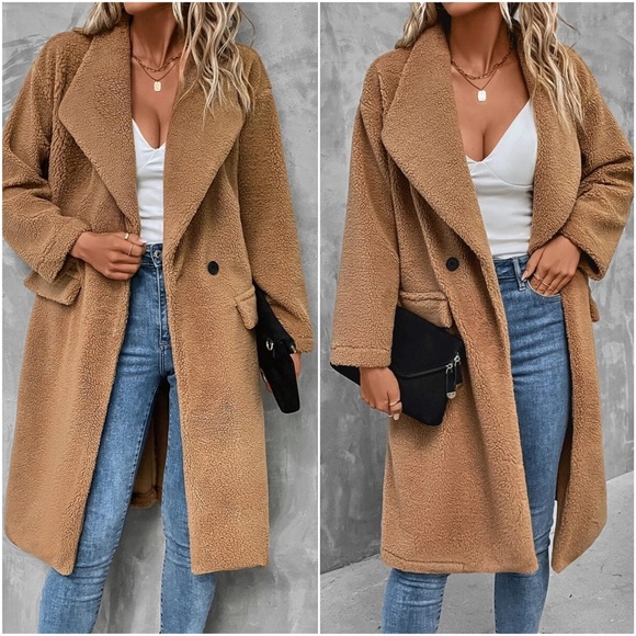 Jackets & Blazers - Cozy Wide Collar Teddy Oversized Jacket Coat